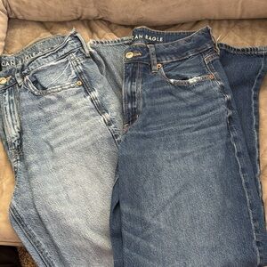 American Eagle Blue Denim Jeans Super High Rise Baggy Wide Leg Ankle 6. Lot of 2